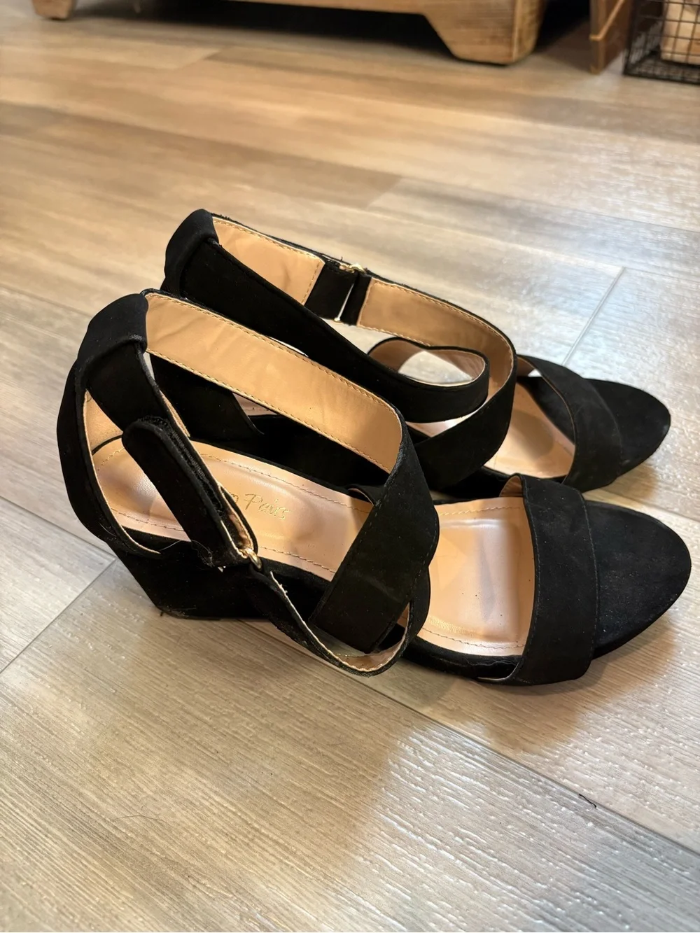 Dream Pairs Black Suede Wedge Sandals with Ankle Strap